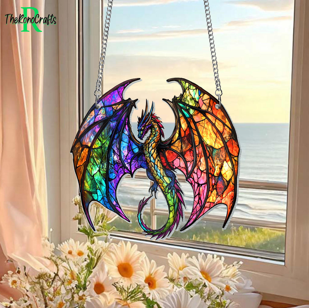 Fantasy Dragon Suncatcher, Dragon Acrylic Window Hanging Decor, Mystery Dragon Sun Catcher, Dragon Lovers Gift, Housewarming Gift