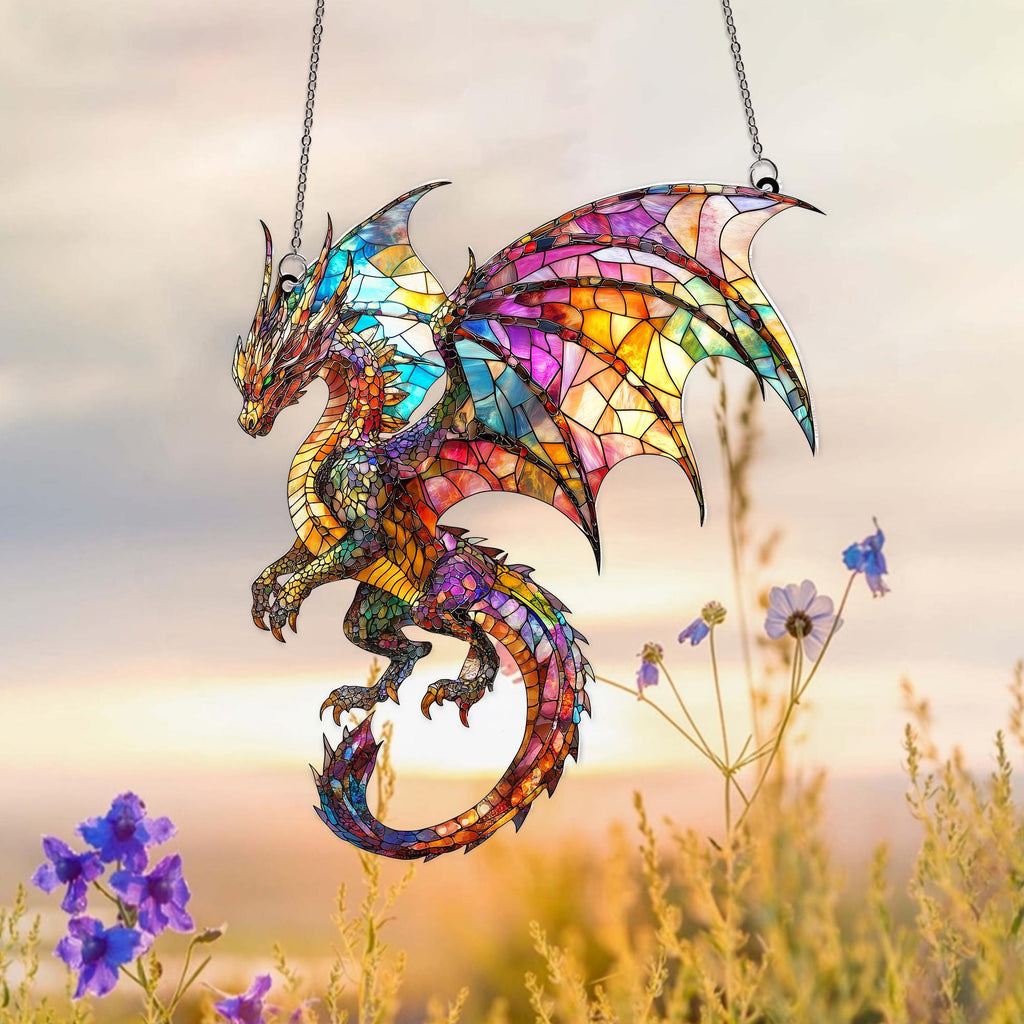 Fantasy Dragon Acrylic Suncatcher: Faux Stained Glass Window Hanging Decor