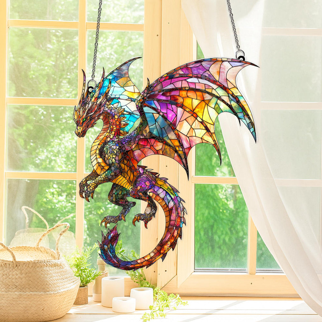 Fantasy Dragon Acrylic Suncatcher: Faux Stained Glass Window Hanging Decor