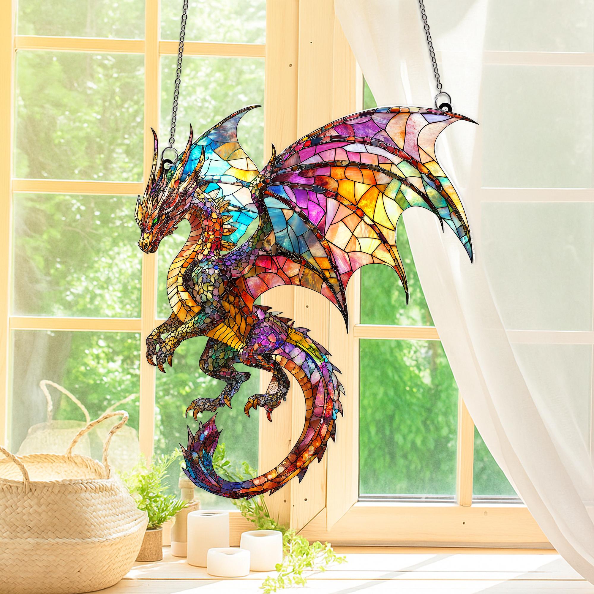 Fantasy Dragon Acrylic Suncatcher: Faux Stained Glass Window Hanging Decor