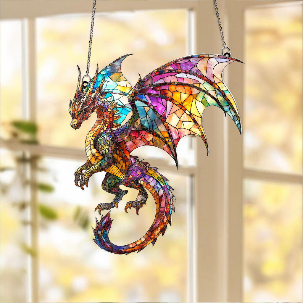 Fantasy Dragon Acrylic Suncatcher: Faux Stained Glass Window Hanging Decor