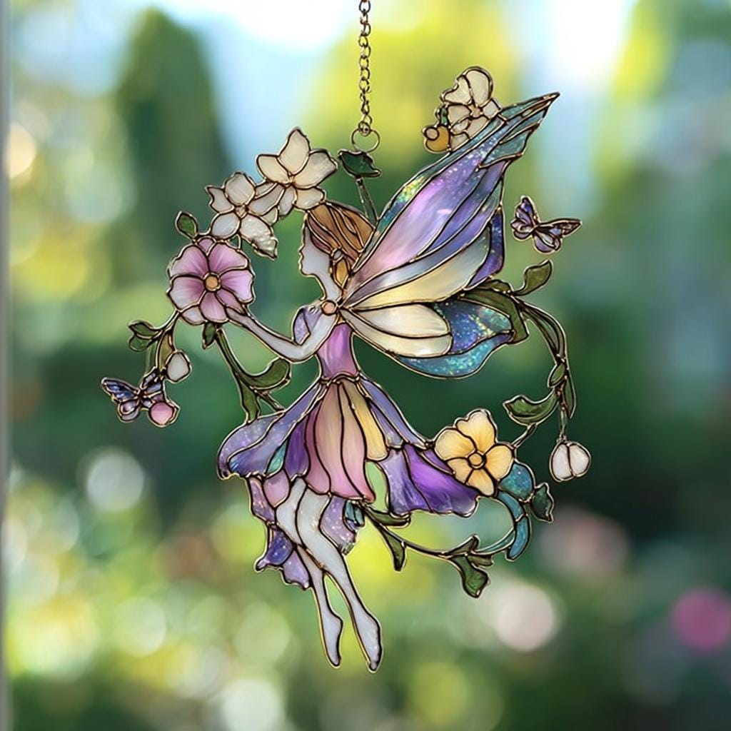 Flower Fairy Suncatcher: Acrylic Stained Glass Window Ornament