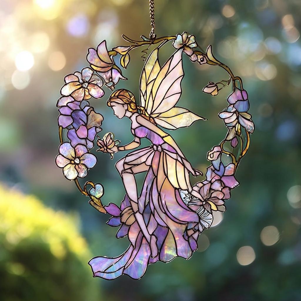 Flower Fairy Suncatcher: Acrylic Stained Glass Window Ornament