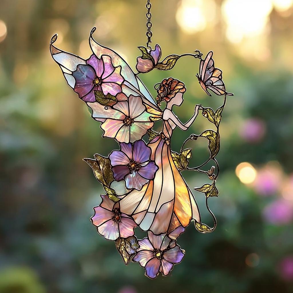 Flower Fairy Suncatcher: Acrylic Stained Glass Window Ornament