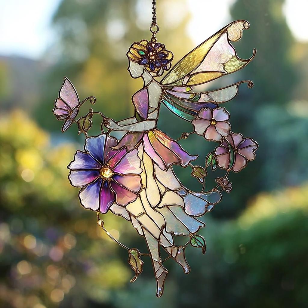 Flower Fairy Suncatcher: Acrylic Stained Glass Window Ornament