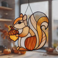 Squirrel Suncatcher Stained Acrylic Window Hanging, Cute Squirrel With Acorn Glass Suncatcher, Woodland Animal Window Decor, Fall Home Decor