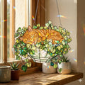 Orange Cat Monstera Suncatcher: Fade Resistant Acrylic Window Hanging