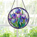 Purple Iris Stained Glass Suncatcher, Floral Window Hanging
