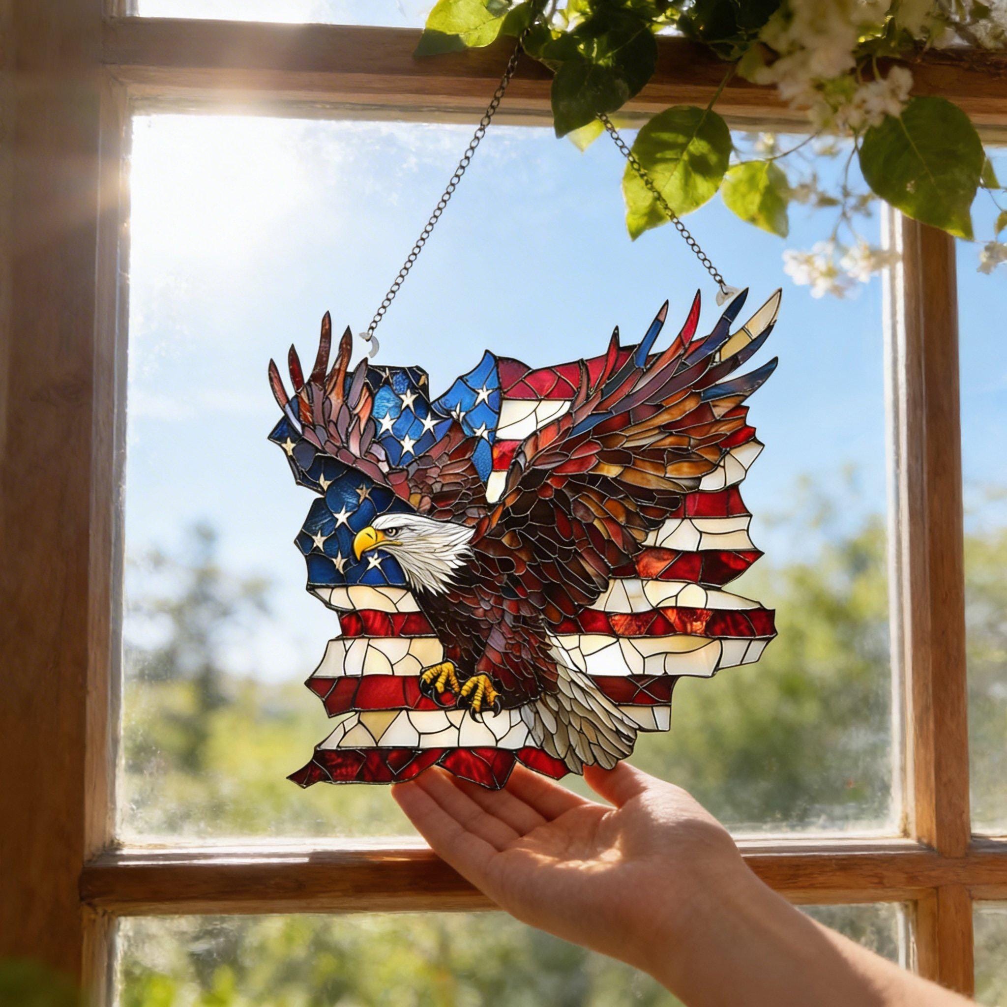 America 250 Eagle Acrylic Suncatcher, 250 Year Patriotic Window Hanging, Usa Anniversary Decor