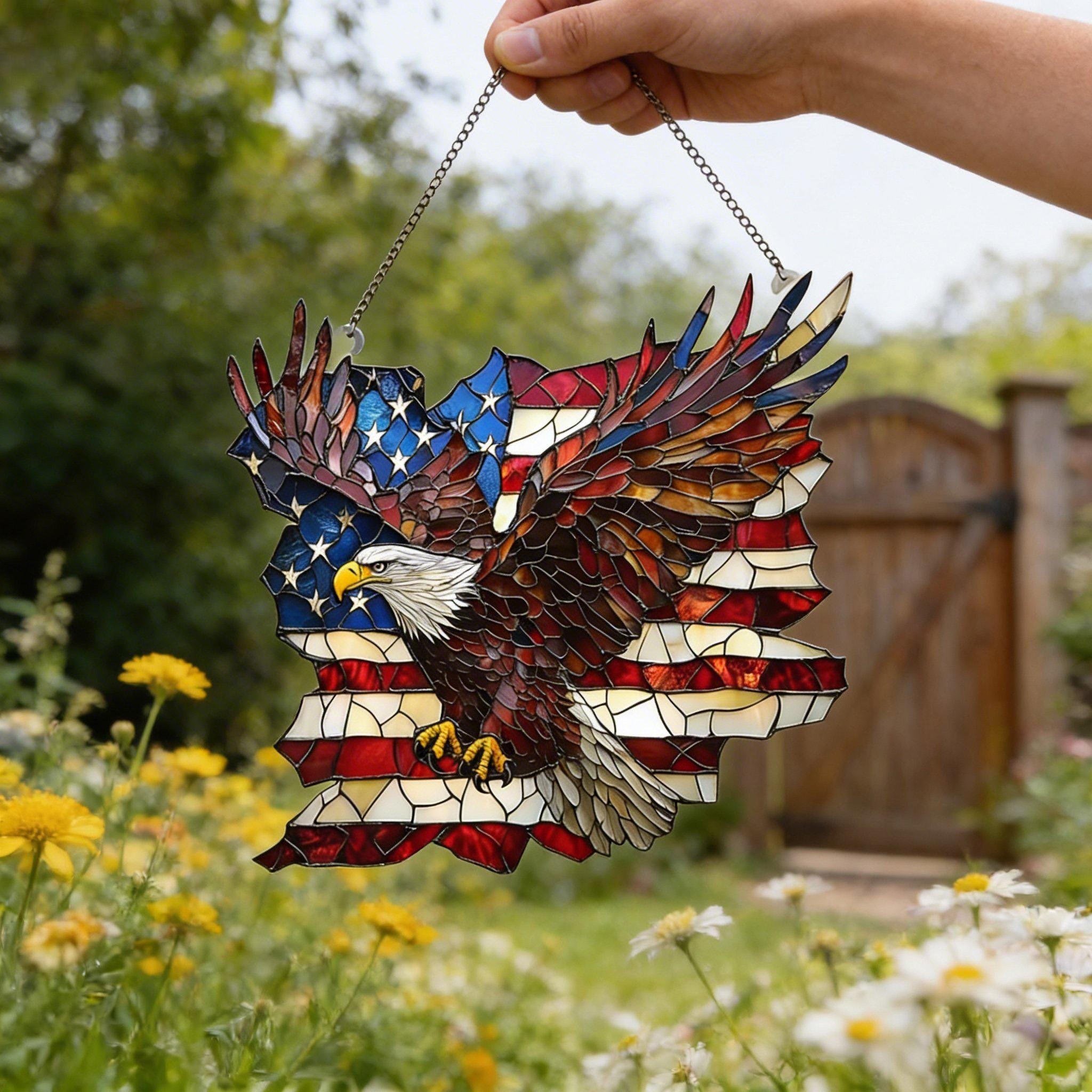 America 250 Eagle Acrylic Suncatcher, 250 Year Patriotic Window Hanging, Usa Anniversary Decor