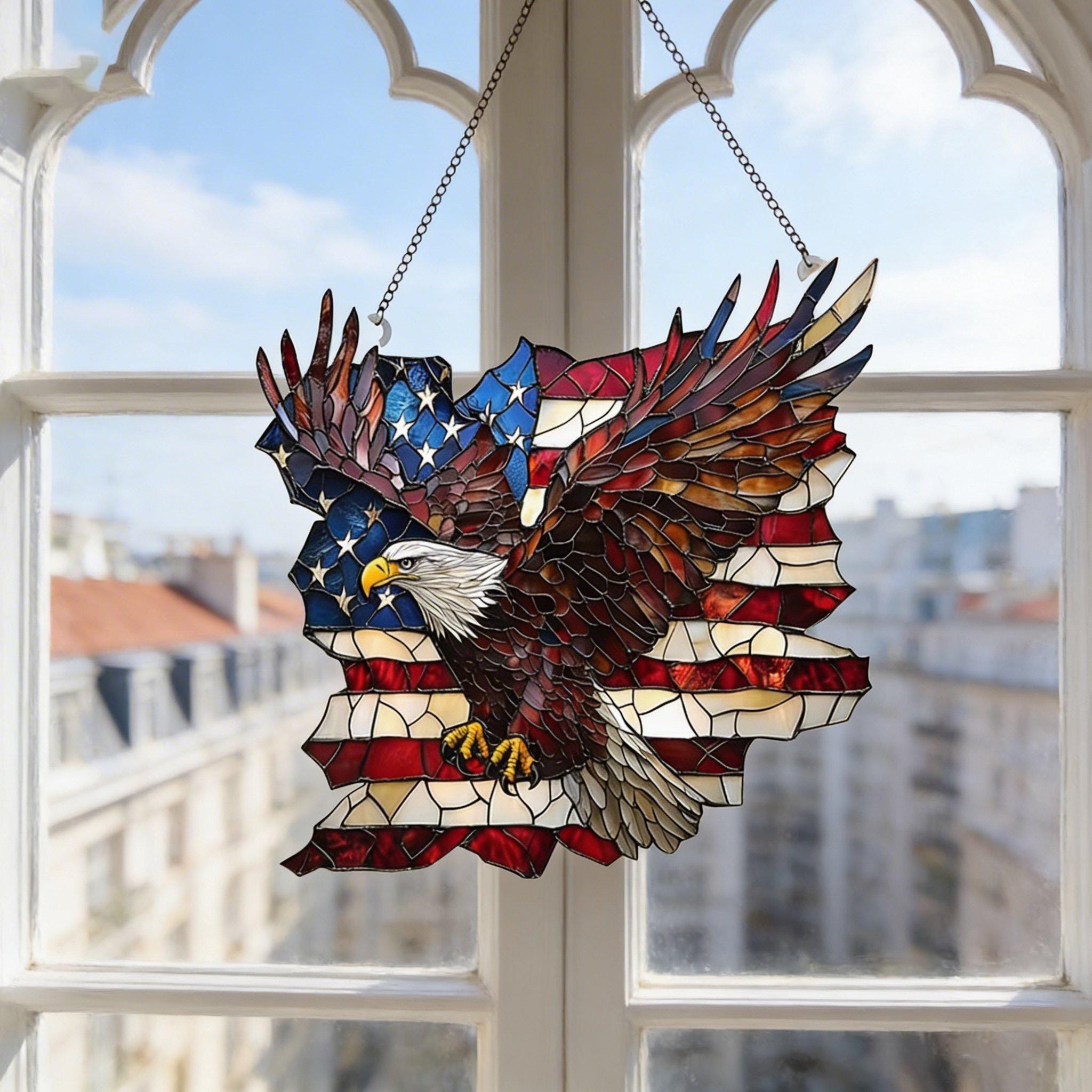 America 250 Eagle Acrylic Suncatcher, 250 Year Patriotic Window Hanging, Usa Anniversary Decor