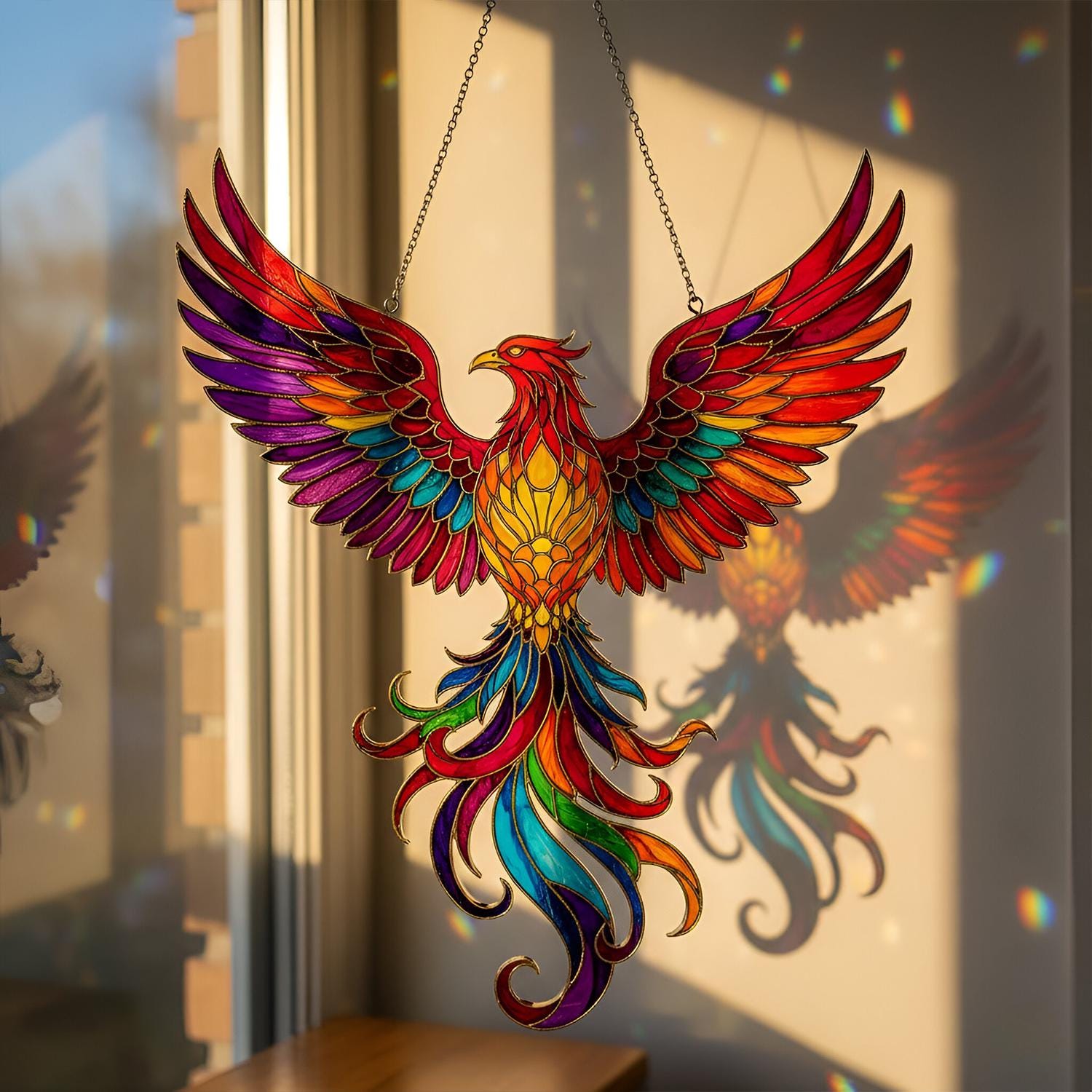 Phoenix Suncatcher Window Hanging, Acrylic Phoenix Bird Decor, Colorful Phoenix Window Art, Mythical Bird Decor, Phoenix Rising Gift