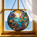 Ocean Fish Stained Glass Suncatcher, Underwater Window Hanging Coastal Decor Gift