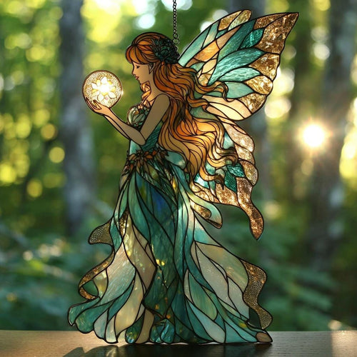 Fairy Suncatcher, Acrylic Stained Glass Window Hanging, Fantasy Art Decor