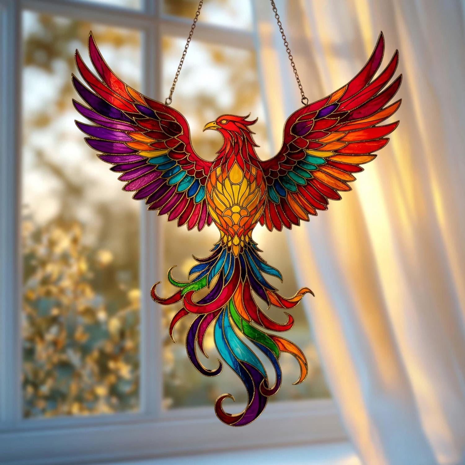 Phoenix Suncatcher Window Hanging, Acrylic Phoenix Bird Decor, Colorful Phoenix Window Art, Mythical Bird Decor, Phoenix Rising Gift