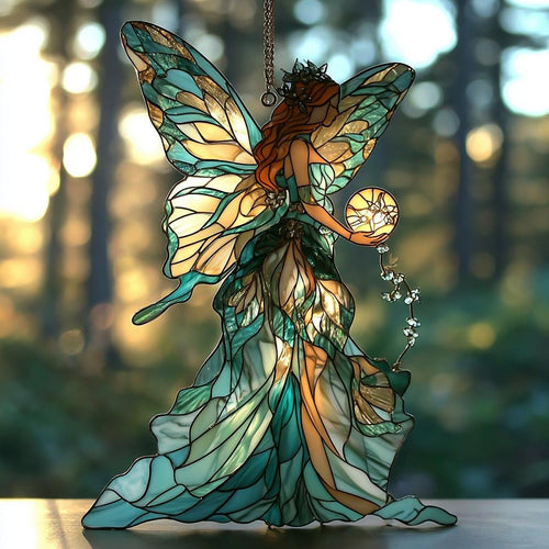 Fairy Suncatcher, Acrylic Stained Glass Window Hanging, Fantasy Art Decor